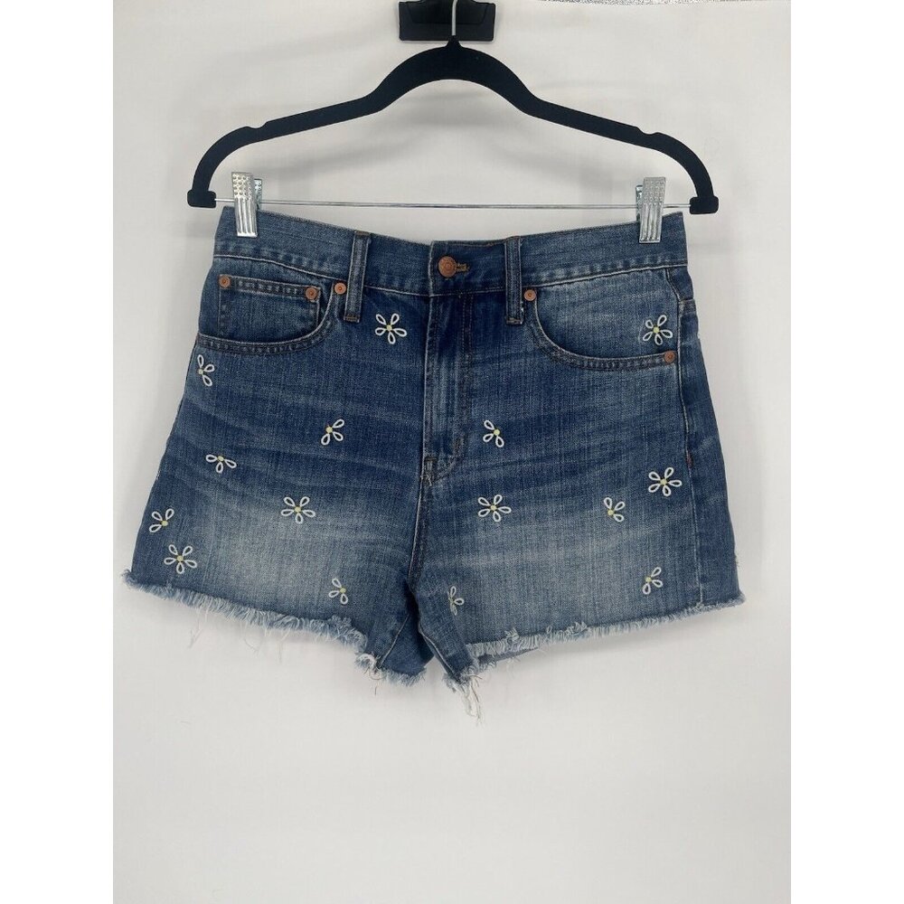 MADEWELL The Perfect Jean Short: Daisy Embroidered Cut-Off Denim Size 28